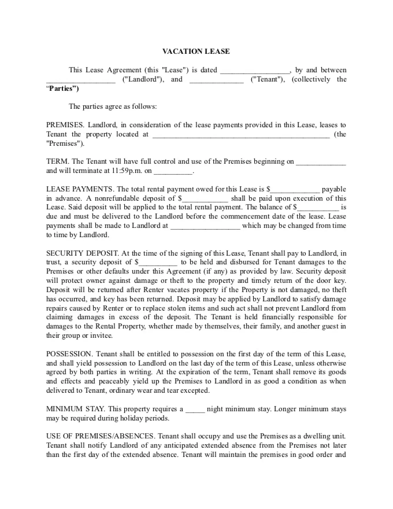 Vacation Rental Contract